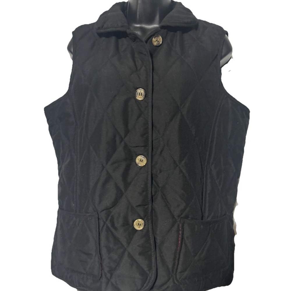 Jane Ashley Women's Black‎ Quilted Vest Houndstooth Lining Size Large L